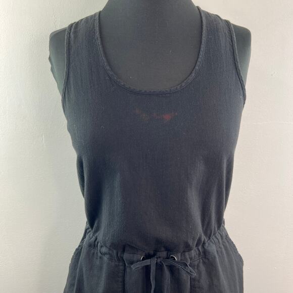 EILEEN FISHER Black Twill Dress Cotton Drawstring Scoop Neck Size 2XS FLAW - Picture 6 of 9
